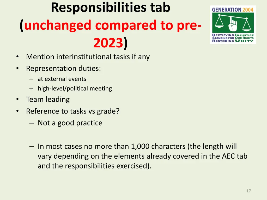 responsibilities tab unchanged compared