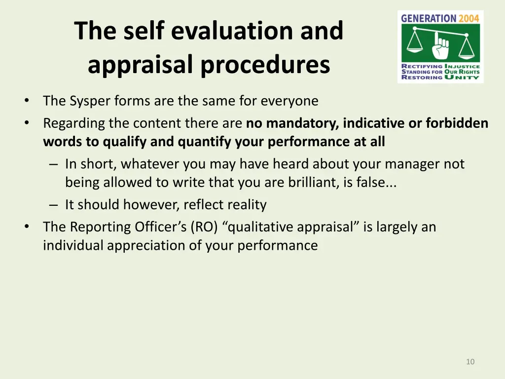 the self evaluation and appraisal procedures