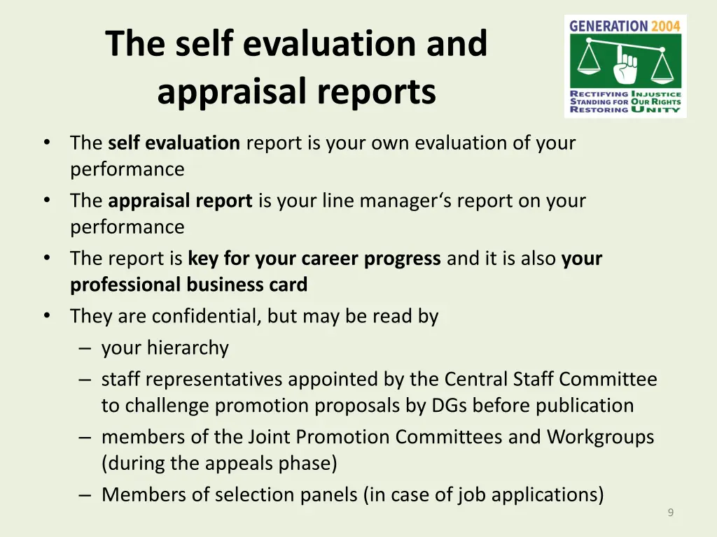 the self evaluation and appraisal reports