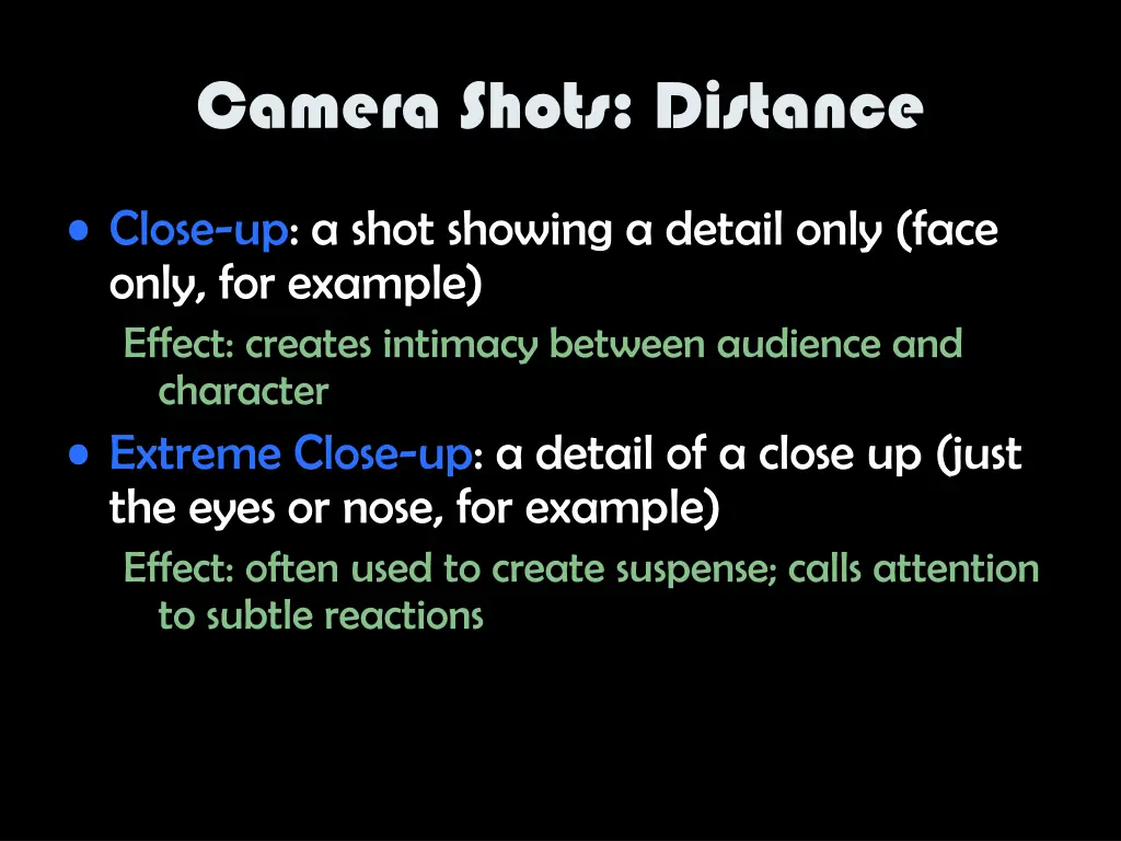 camera shots distance