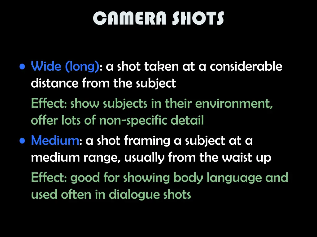 camera shots
