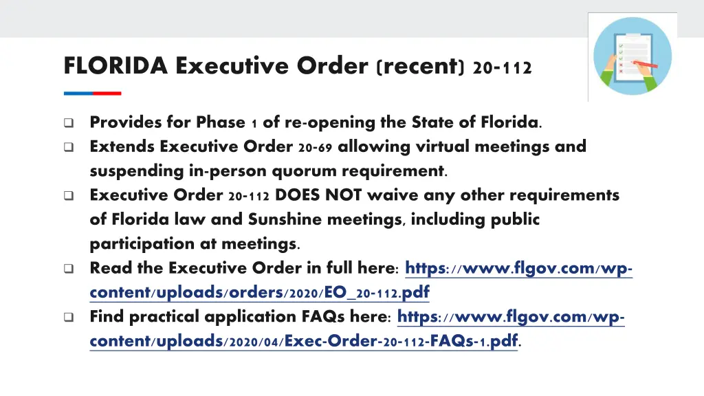 florida executive order recent 20 112