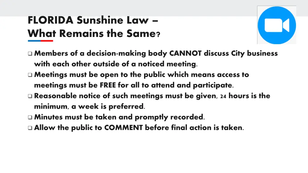 florida sunshine law what remains the same