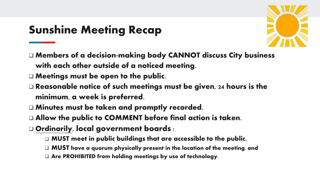 sunshine meeting recap