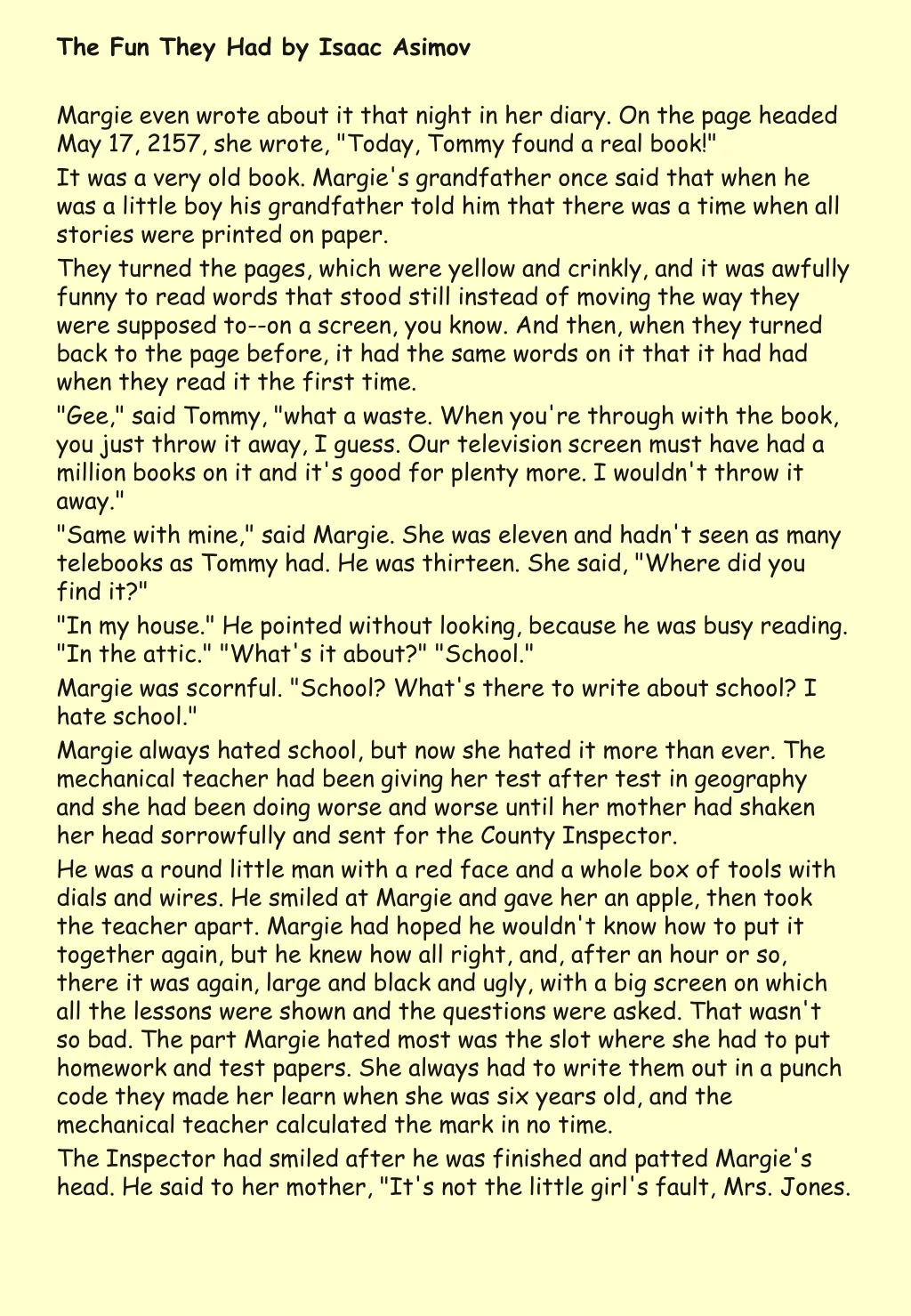 the fun they had by isaac asimov