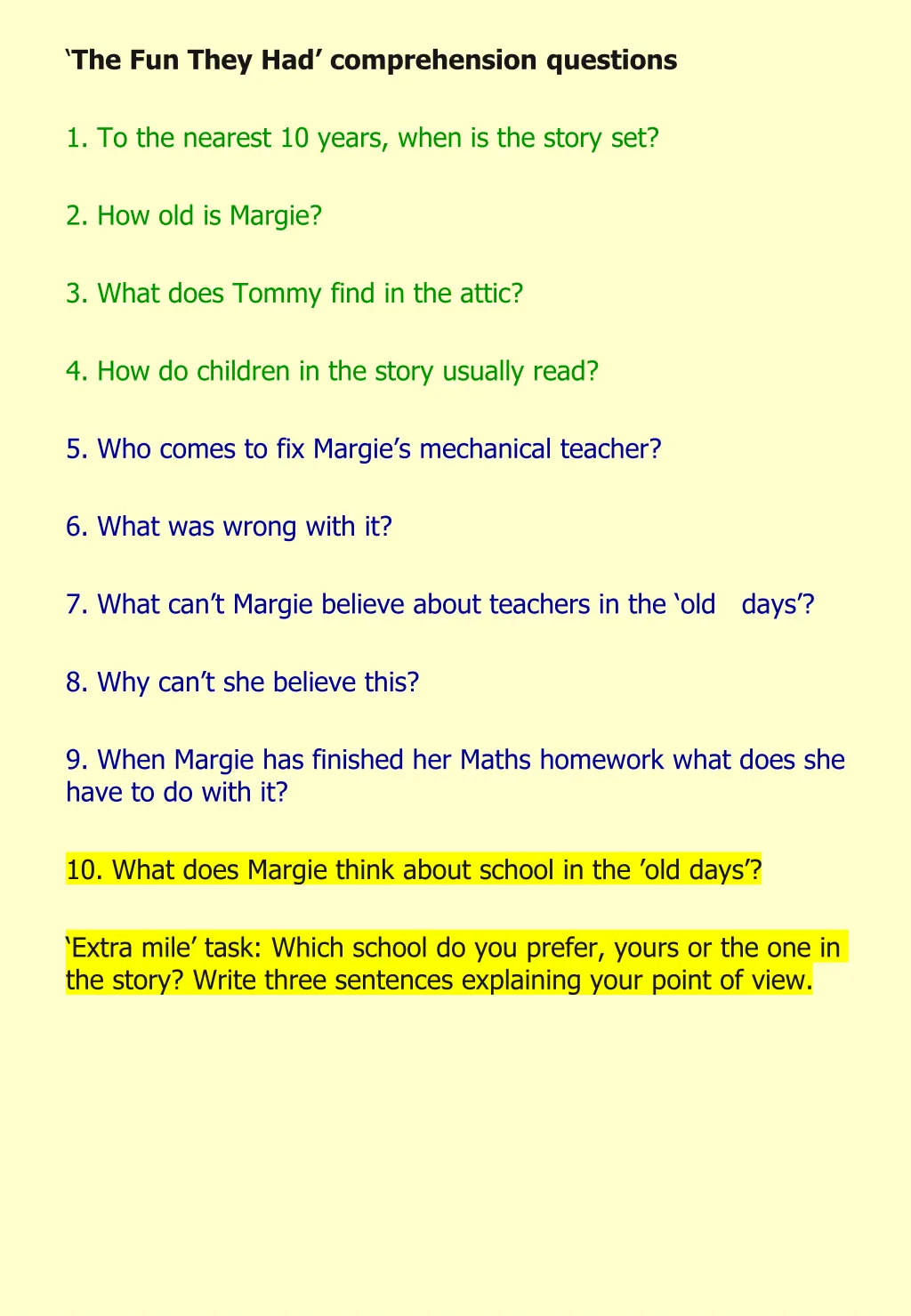 the fun they had comprehension questions