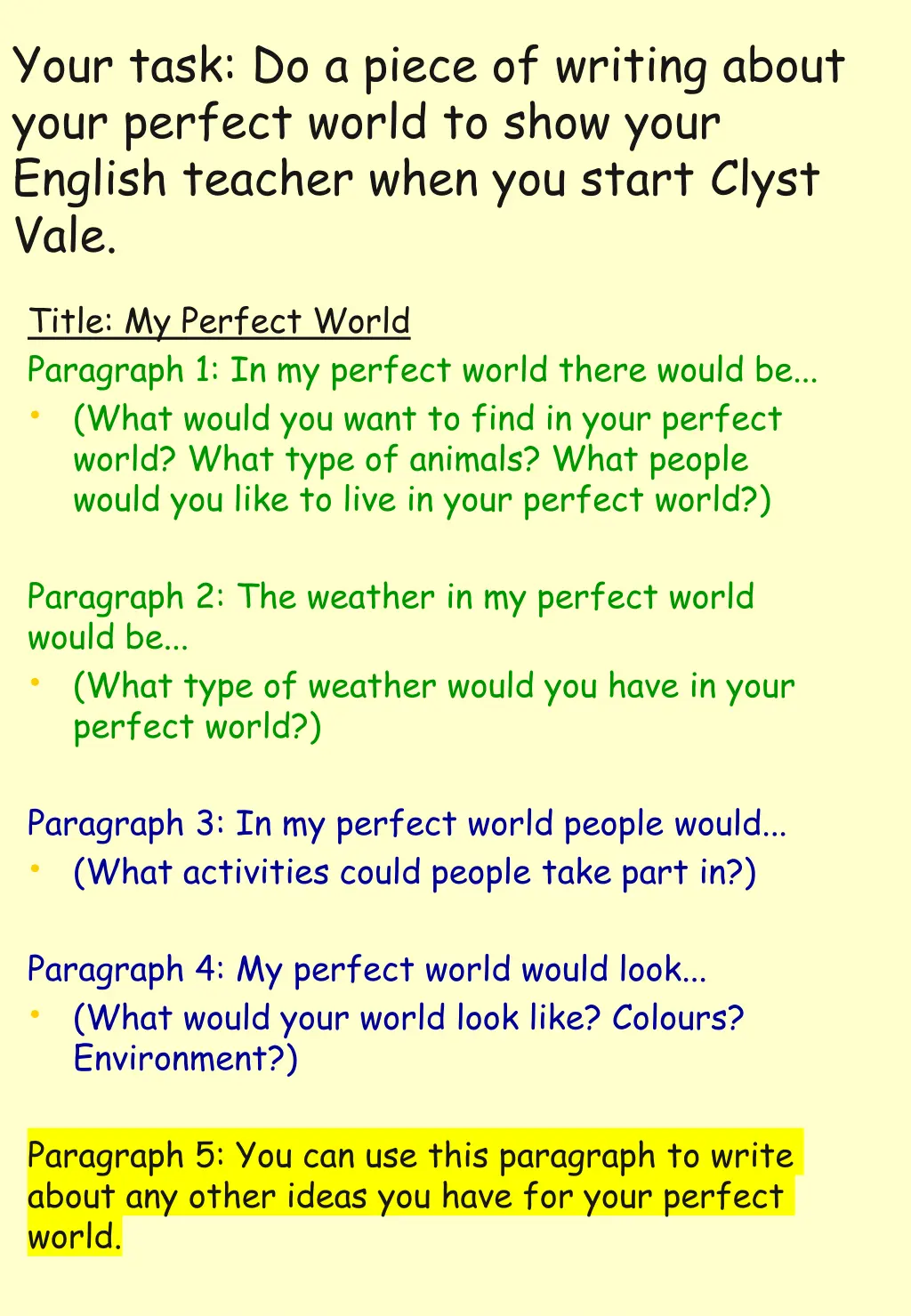 your task do a piece of writing about your
