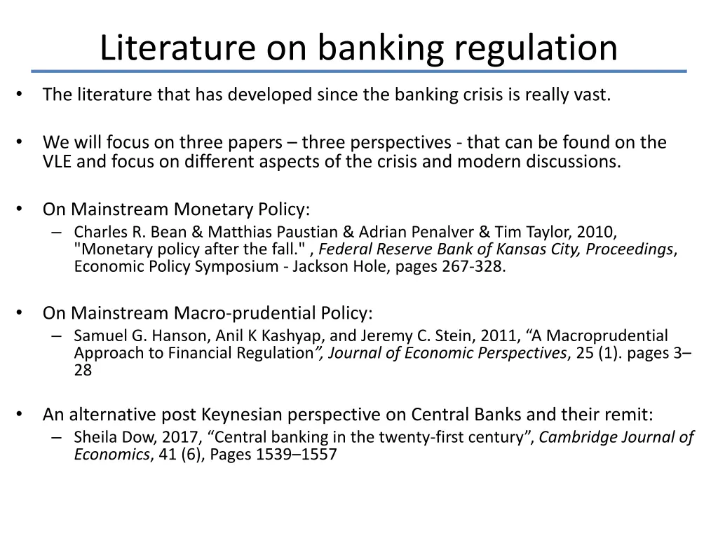 literature on banking regulation