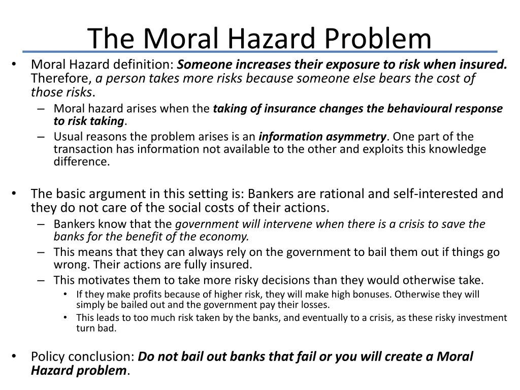 the moral hazard problem moral hazard definition