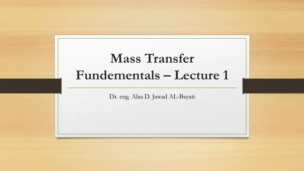 mass transfer fundementals lecture 1