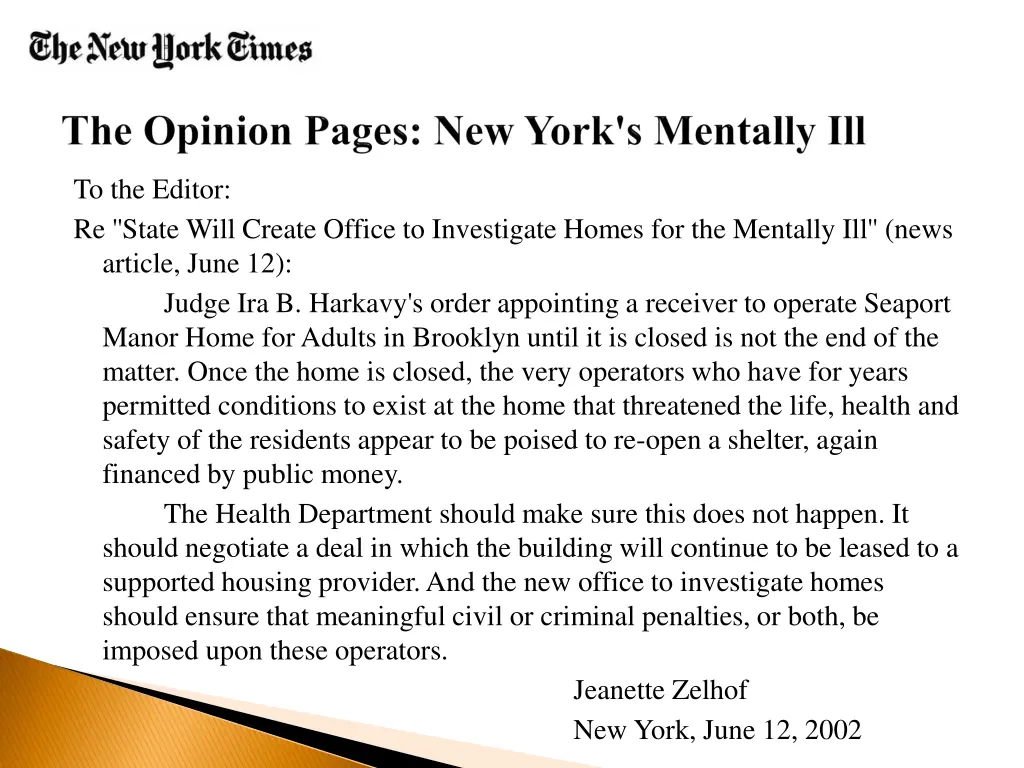 to the editor re state will create office