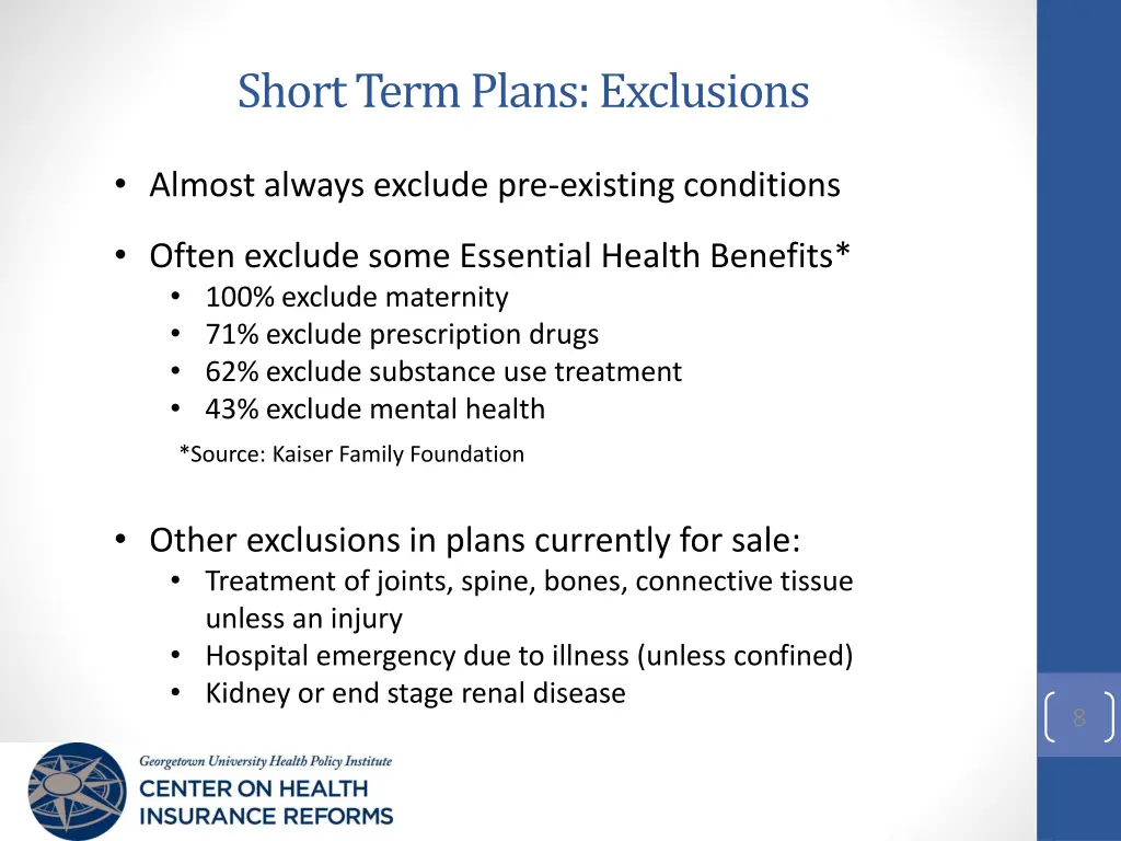 short term plans exclusions