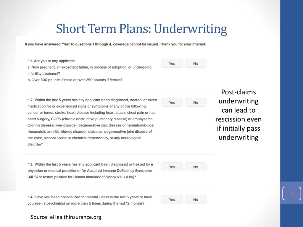 short term plans underwriting