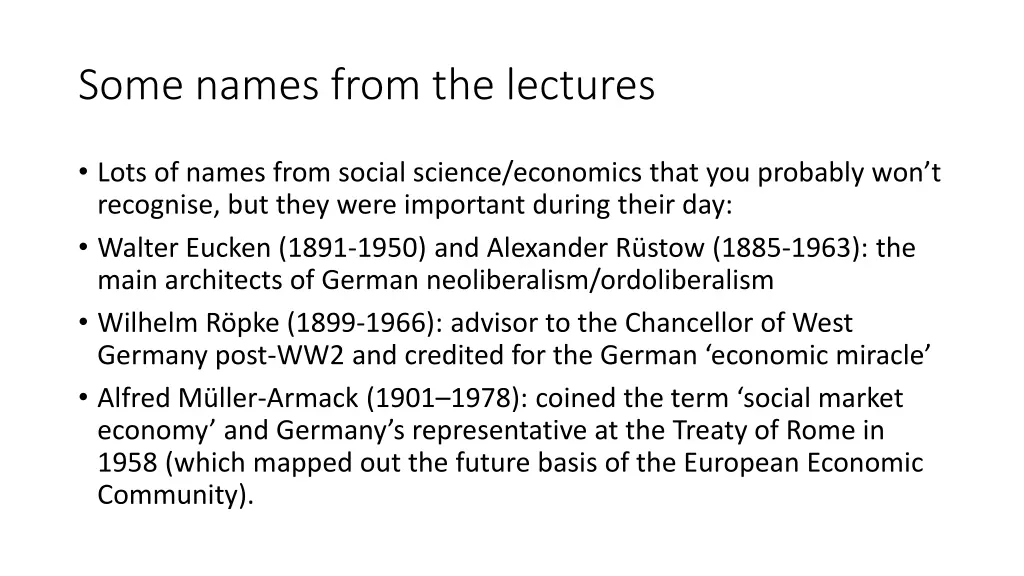 some names from the lectures