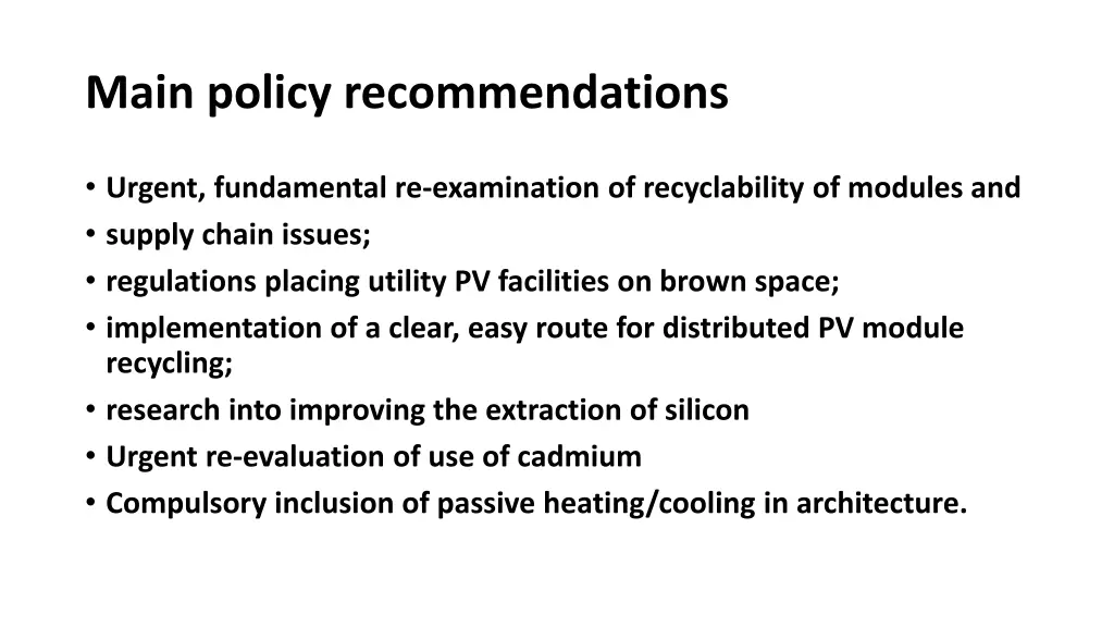 main policy recommendations