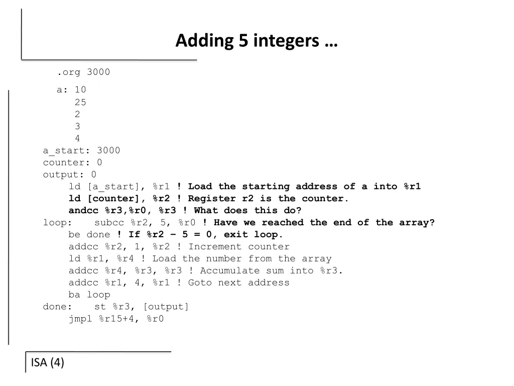 adding 5 integers