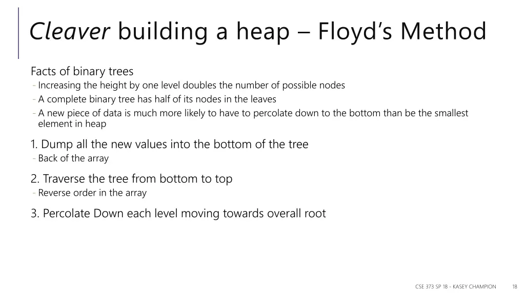 cleaver building a heap floyd s method