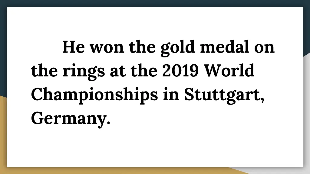 he won the gold medal on the rings at the 2019
