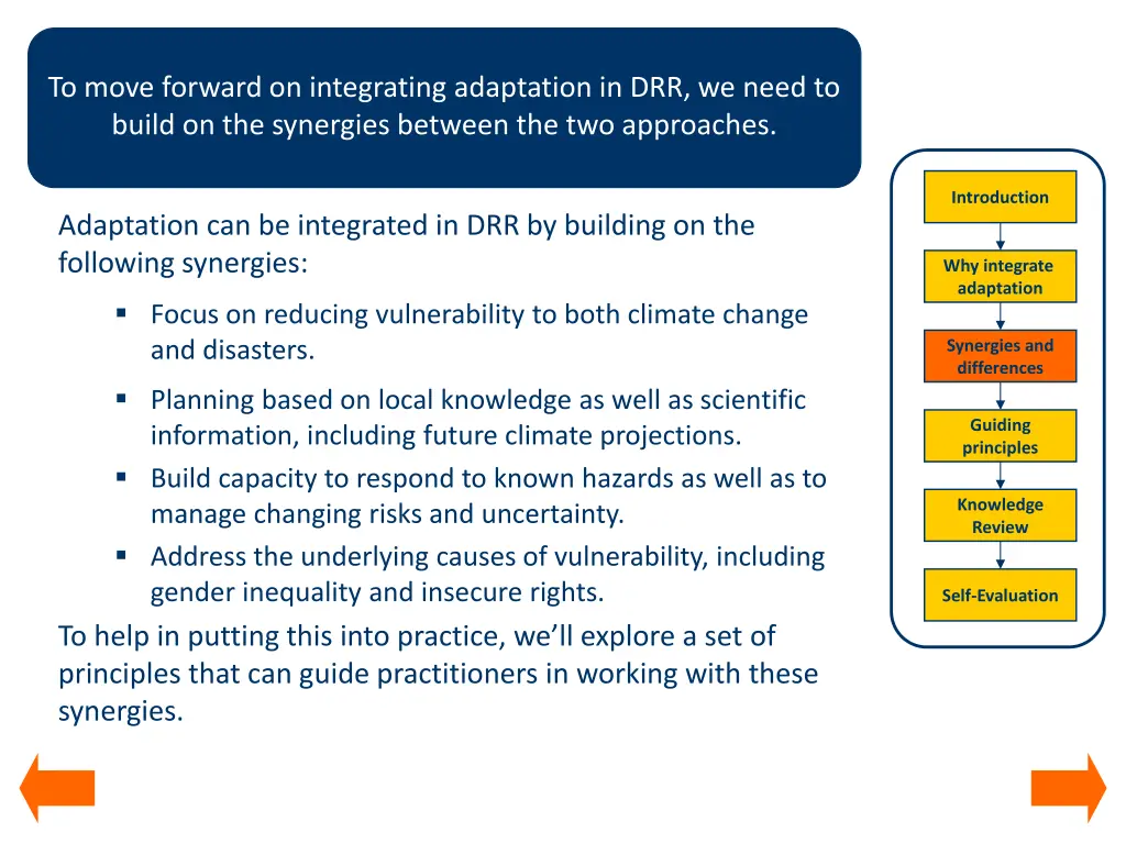 to move forward on integrating adaptation