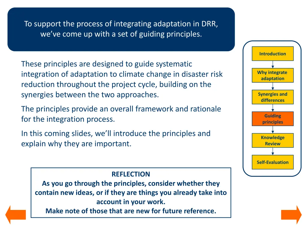 to support the process of integrating adaptation