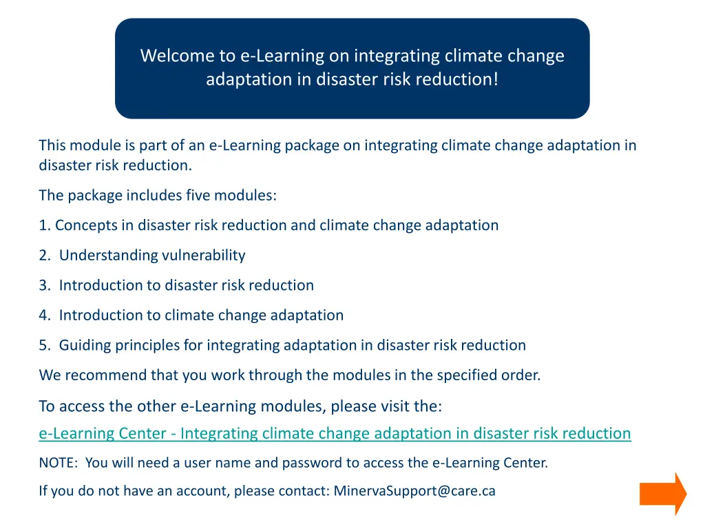 welcome to e learning on integrating climate