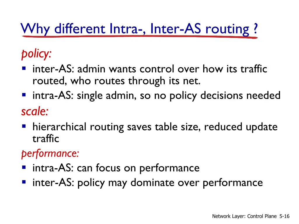why different intra inter as routing