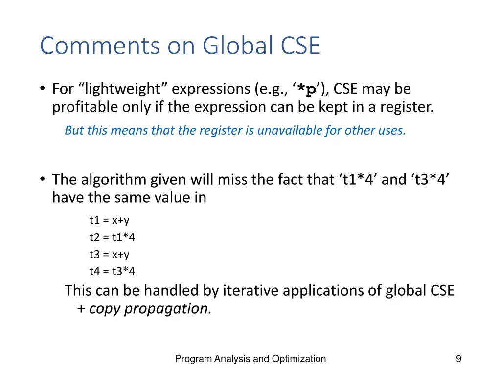 comments on global cse
