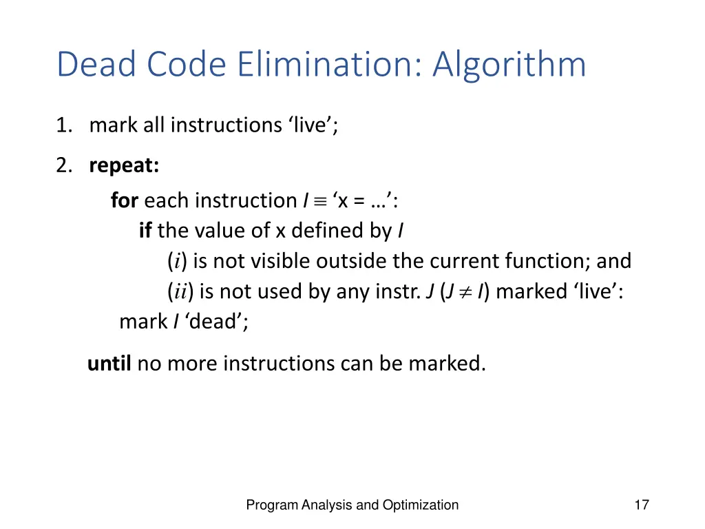 dead code elimination algorithm