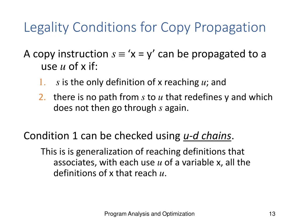legality conditions for copy propagation