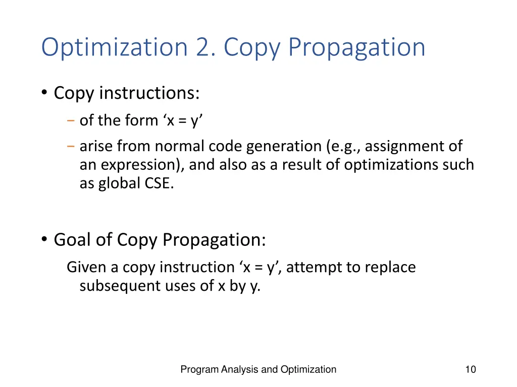 optimization 2 copy propagation