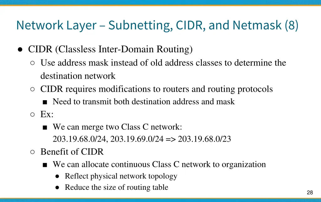 network layer subnetting cidr and netmask 8