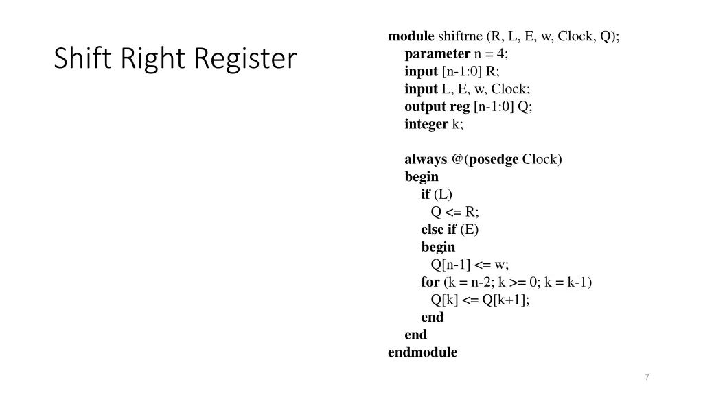 module shiftrne r l e w clock q parameter