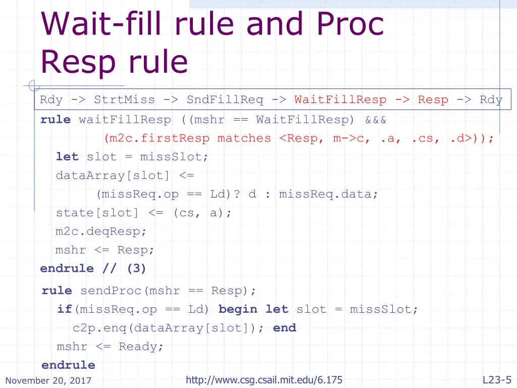 wait fill rule and proc resp rule