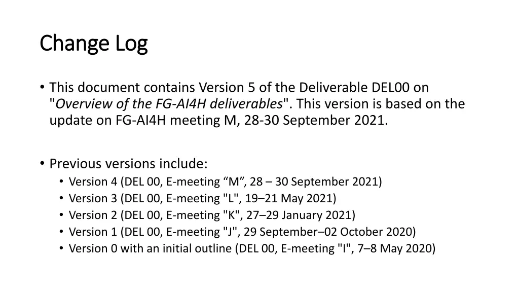 change log change log