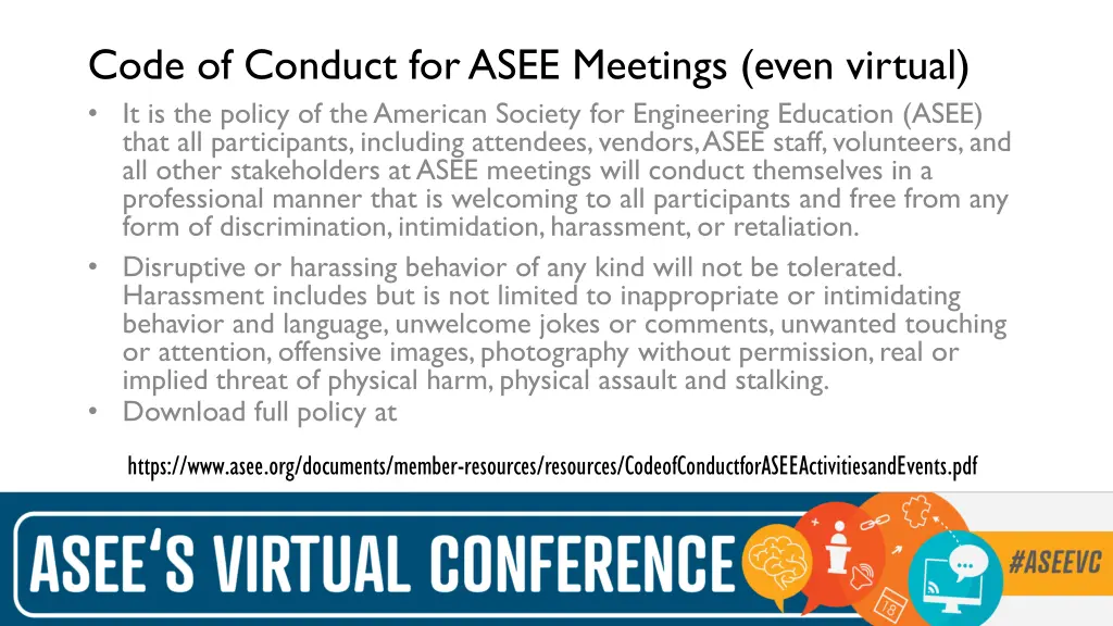 code of conduct for asee meetings even virtual