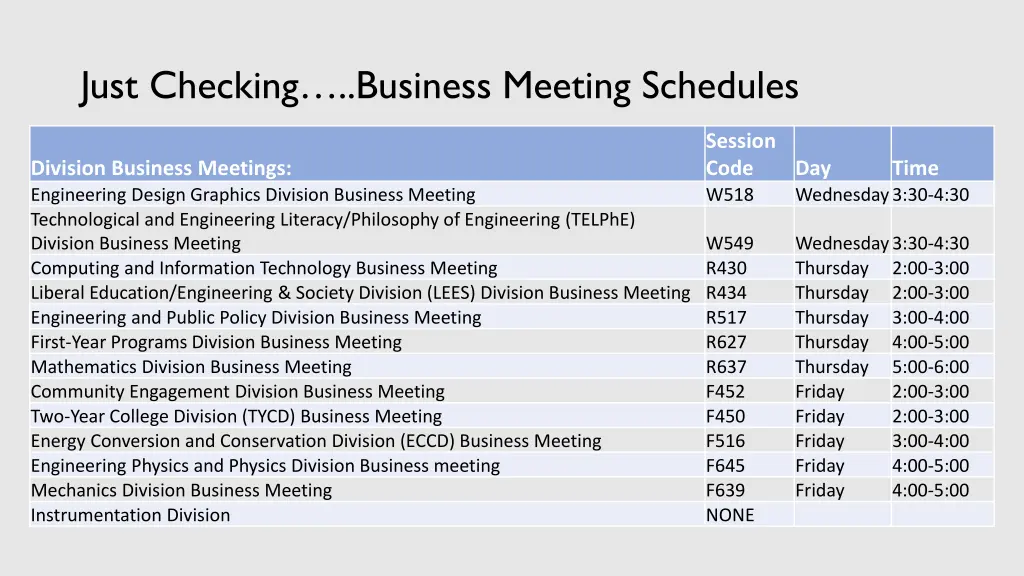 just checking business meeting schedules