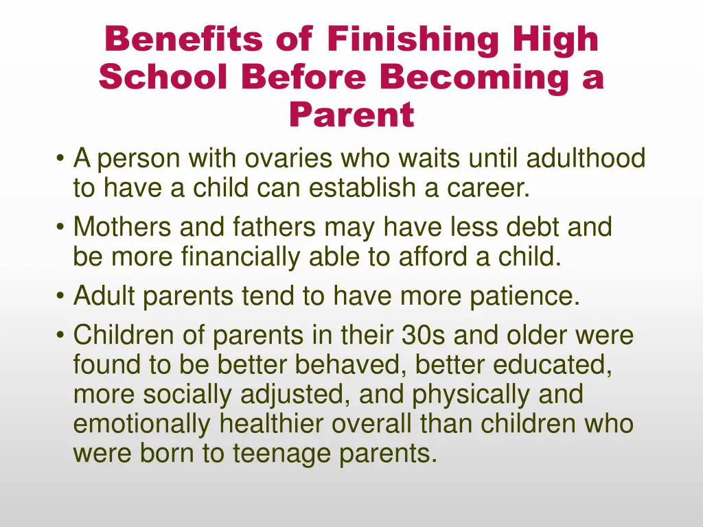 benefits of finishing high school before becoming