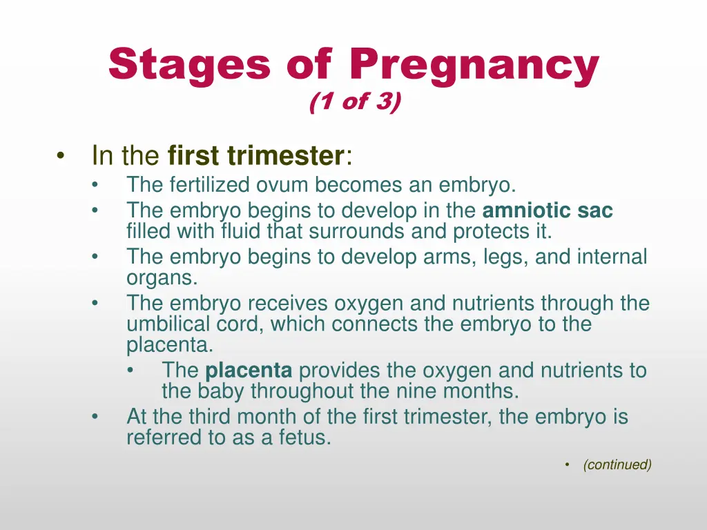 stages of pregnancy 1 of 3
