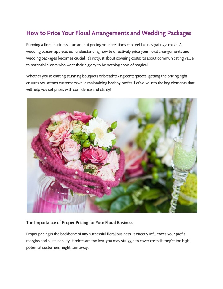 how to price your floral arrangements and wedding