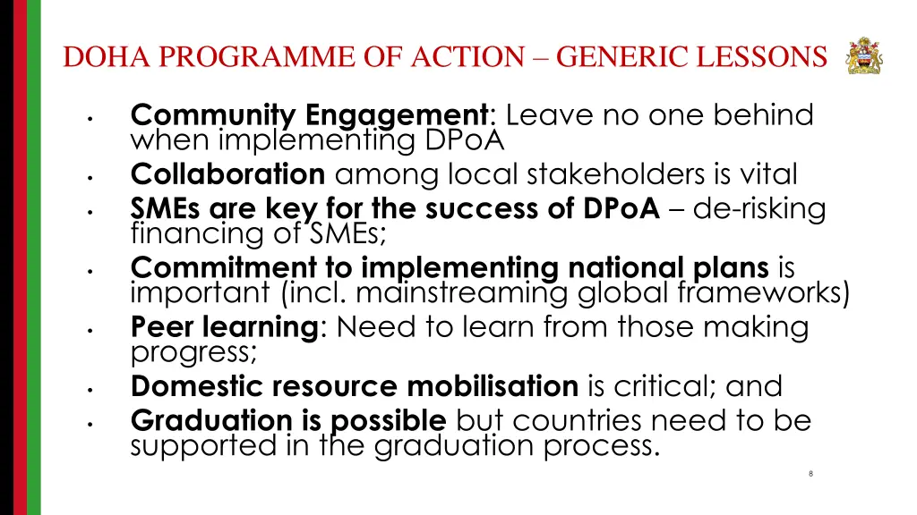 doha programme of action generic lessons