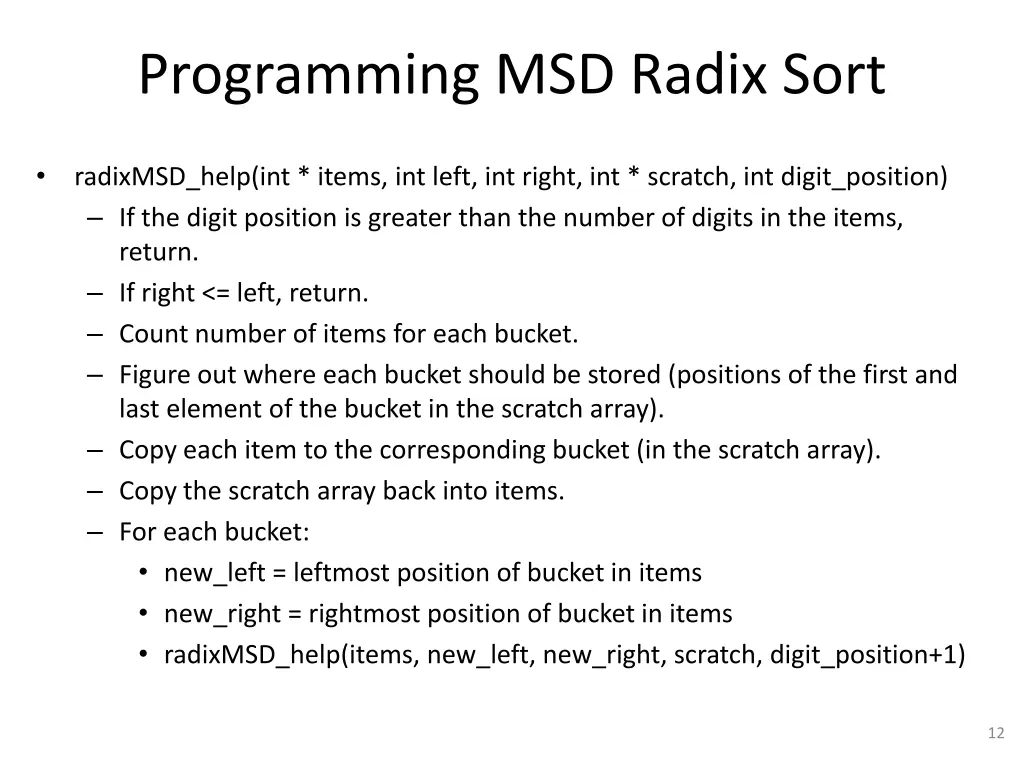 programming msd radix sort