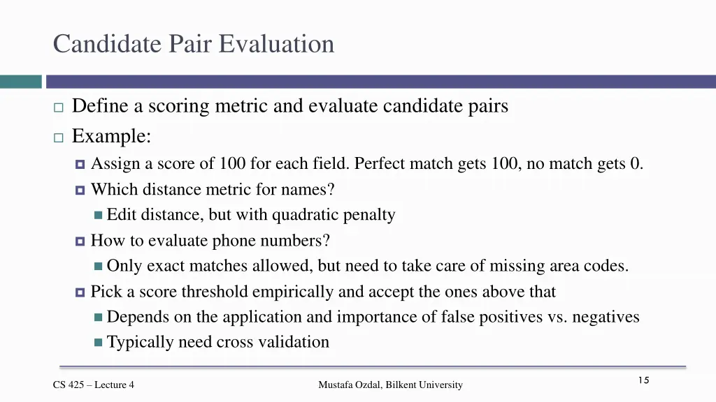 candidate pair evaluation