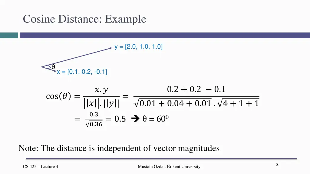 cosine distance example