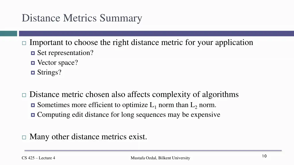 distance metrics summary