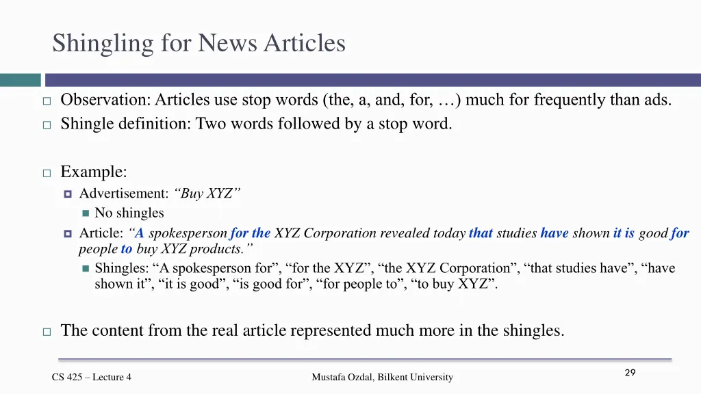 shingling for news articles