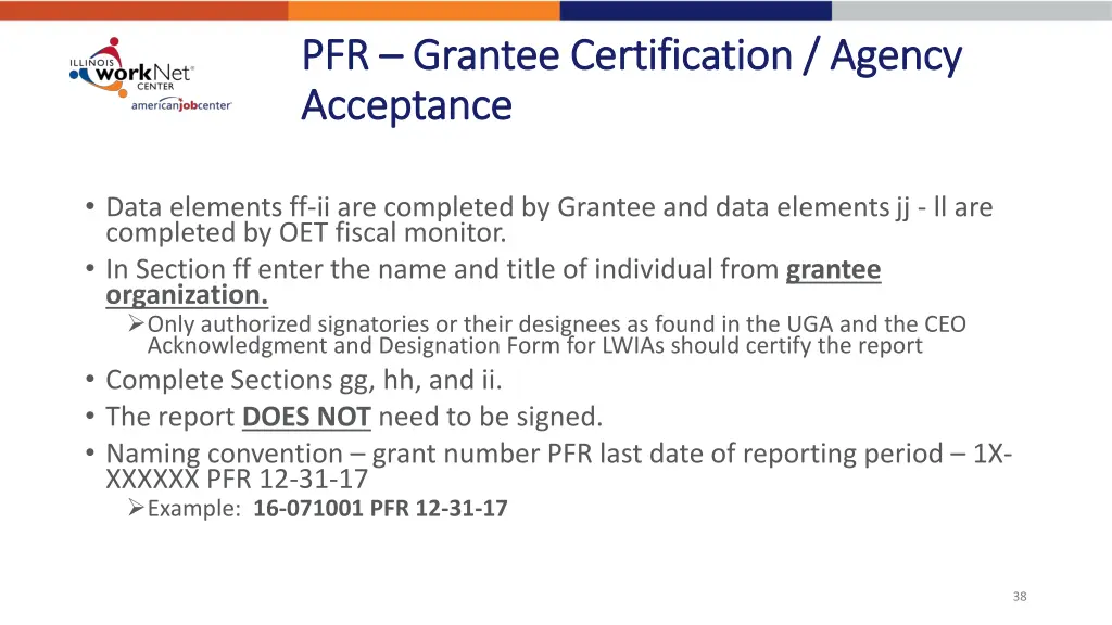 pfr pfr grantee certification agency grantee