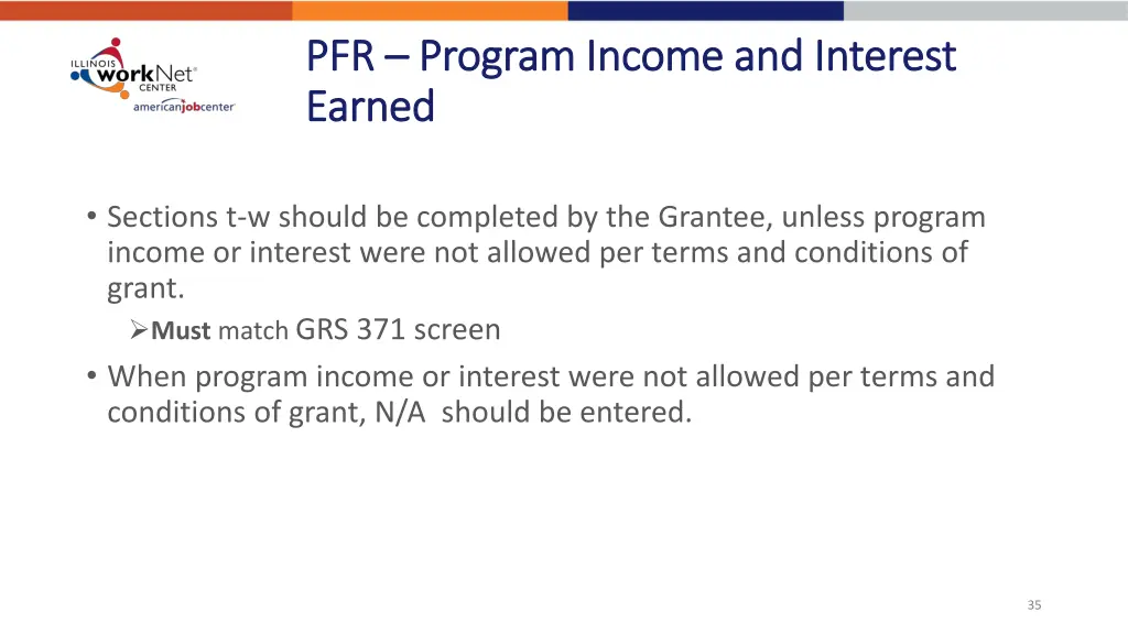 pfr pfr program income and interest program