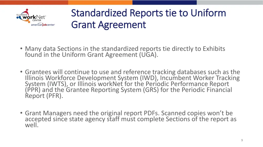 standardized reports tie to uniform standardized