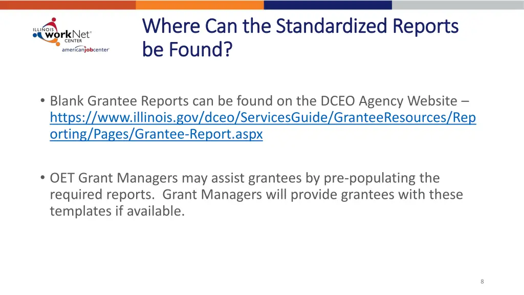 where can the standardized reports where