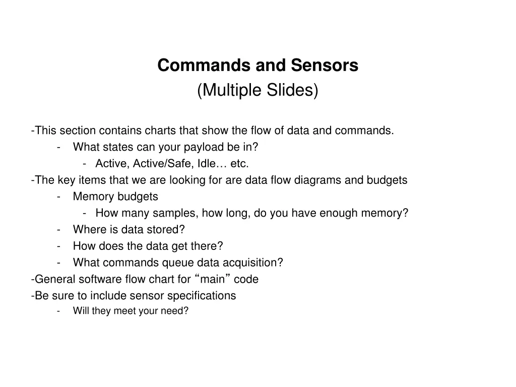 commands and sensors multiple slides